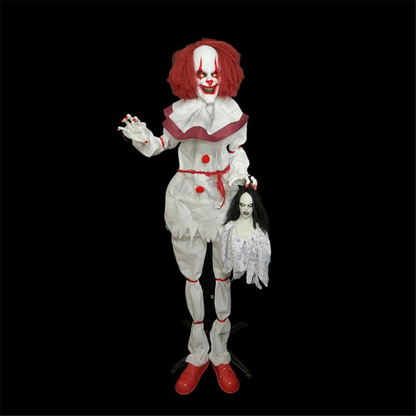 170cm Animated Standing Evil Clown with Child Halloween Props - Everything Party