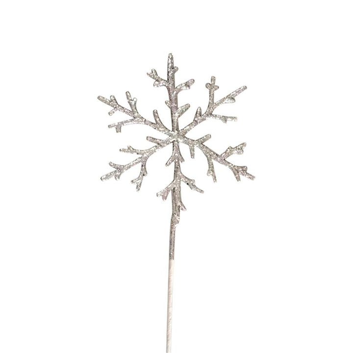 17cm Silver Glitter Snowflake with Stem - Everything Party