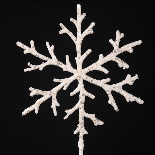 17cm White Glitter Snowflake with Stem - Everything Party