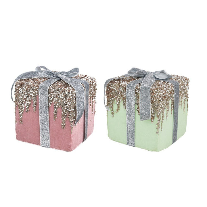17x18cm Pink & Sage Christmas Gift Box Tree Ornament – 2 Assorted Colours - Everything Party
