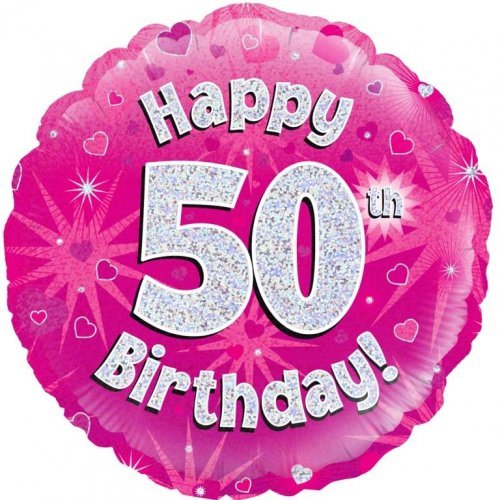 18" 45cm Pink Holographic Happy 50th Birthday Foil Balloon - Everything Party