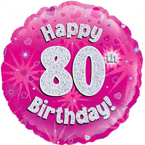 18" 46cm Pink Holographic Happy 80th Birthday Foil Balloon - Everything Party