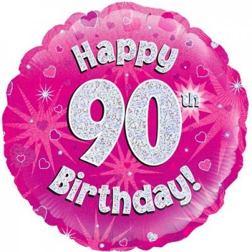 18" 46cm Pink Holographic Happy 90th Birthday Foil Balloon - Everything Party