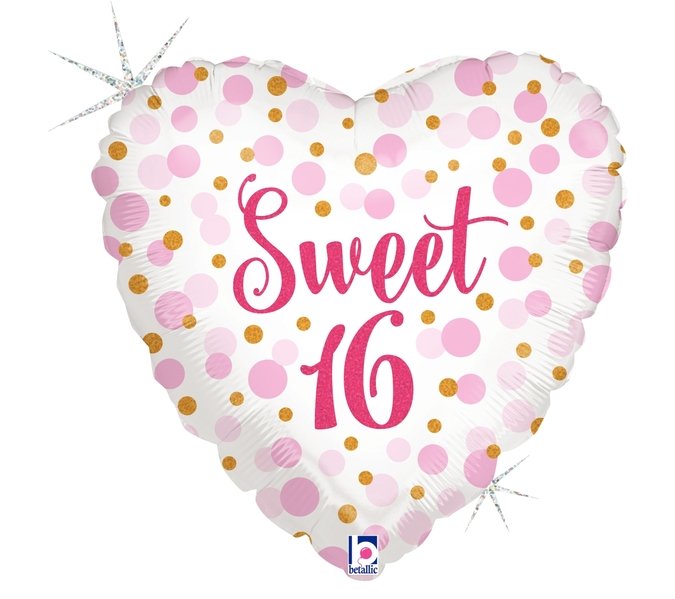 18" Betallic Heart Shape Sweet 16 Foil Balloon - Everything Party