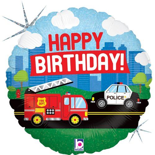 18" Betallic Holographic Emergency Vehicle Birthday Foil Balloon - Everything Party