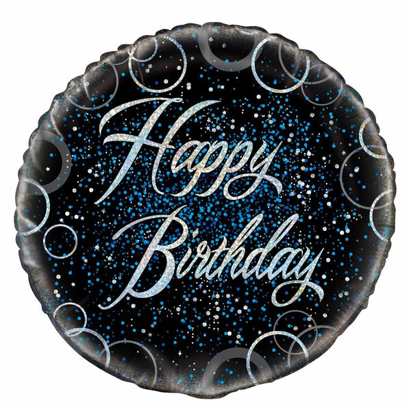 18" Black Blue Happy Birthday Glitz Foil Balloon - Everything Party