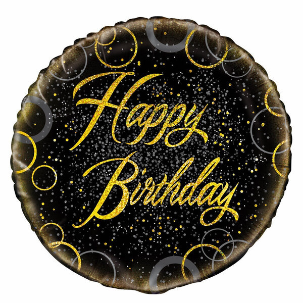 18" Black Gold Happy Birthday Glitz Foil Balloon - Everything Party