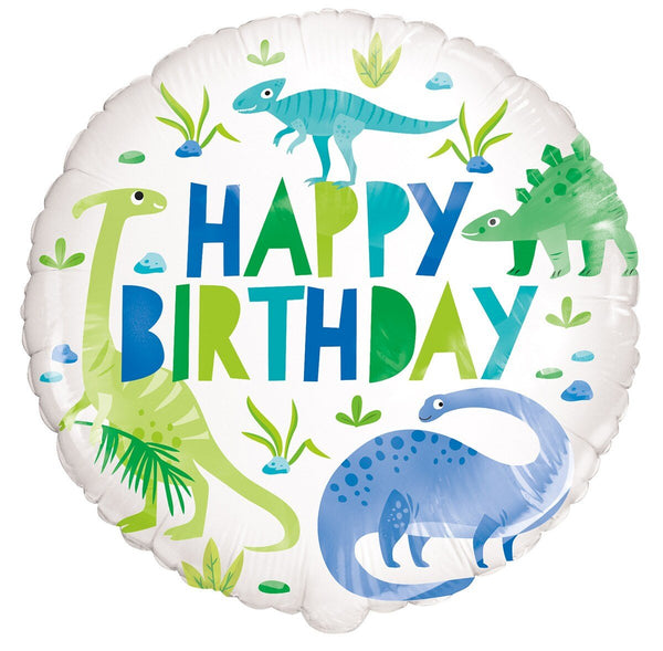 18" Blue Green Dinosaur Happy Birthday Foil Balloon - Everything Party