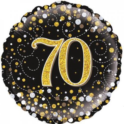 18" Oaktree 70th Birthday Holographic Gold & Black Dots Foil Balloon - Everything Party