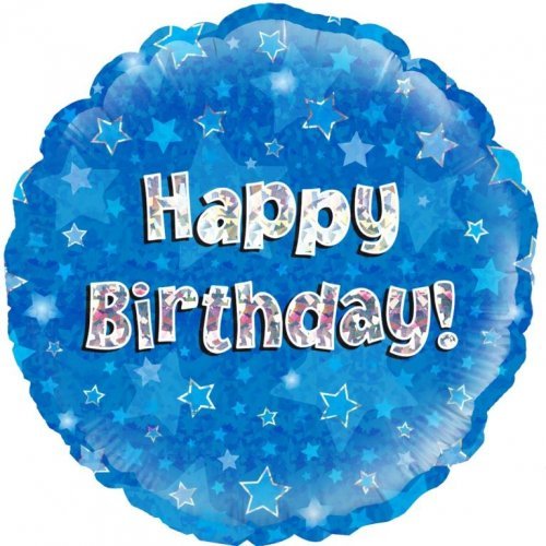 18" Oaktree Blue Holographic Happy Birthday Foil Balloon - Everything Party