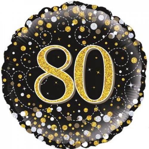 18" Oaktree Happy 80th Birthday Holographic Gold & Black Dots Foil Balloon - Everything Party