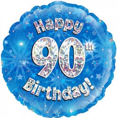 18" Oaktree Happy 90th Birthday Holographic Blue & Silver Foil Balloon - Everything Party