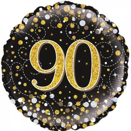 18" Oaktree Happy 90th Birthday Holographic Gold & Black Dots Foil Balloon - Everything Party