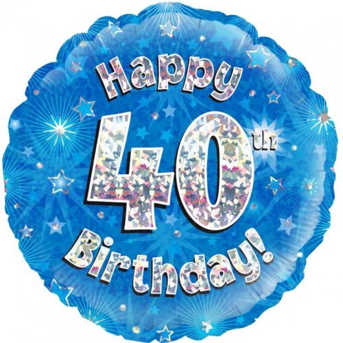 18" Oaktree Holographic Blue & Silver 40th Birthday Foil Balloon - Everything Party