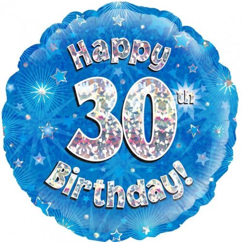 18" Oaktree Holographic Blue & Silver Happy 30th Birthday Foil Balloon - Everything Party