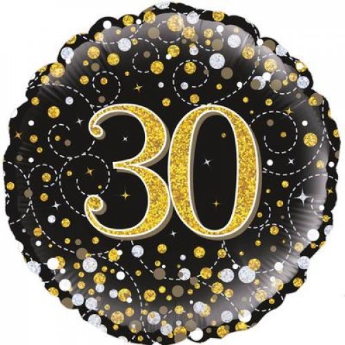 18" Oaktree Holographic Gold & Black Dots 30th Birthday Foil Balloon - Everything Party