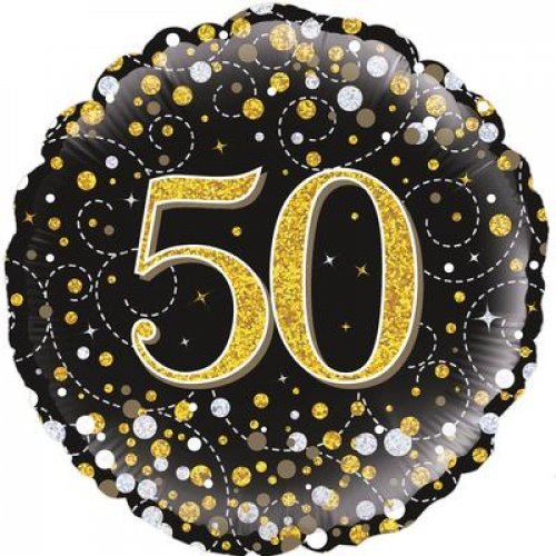 18" Oaktree Holographic Gold & Black Dots 50th Birthday Foil Balloon - Everything Party