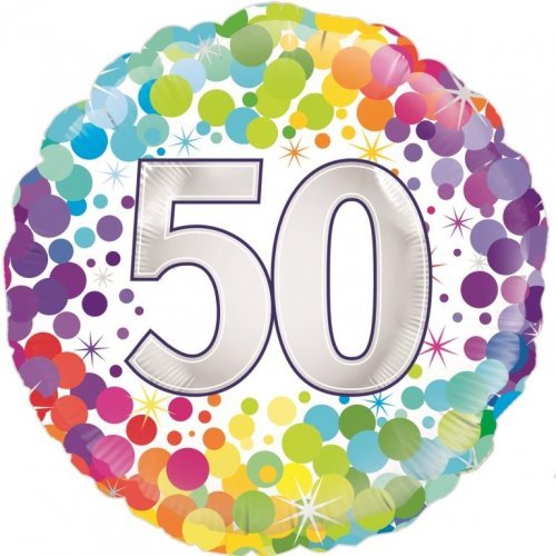 18" Oaktree Rainbow Dots 50th Birthday Foil Balloon - Everything Party