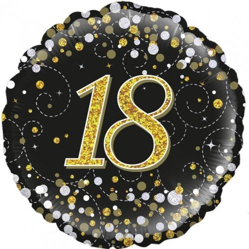 18" Oaktree Sparkling Fizz Black & Gold 18th Foil Balloon - Everything Party