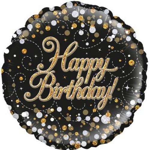 18" Oaktree Sparkling Fizz Black & Gold Happy Birthday Foil Balloon - Everything Party