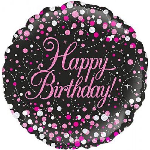 18" Oaktree Sparkling Fizz Black & Pink Happy Birthday Foil Balloon - Everything Party