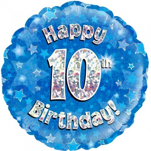 18" Okatree Blue Holographic Happy 10th Birthday Foil Balloon - Everything Party