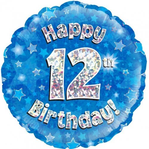 18" Okatree Blue Holographic Happy 12th Birthday Foil Balloon - Everything Party