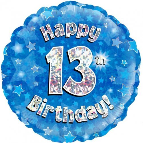 18" Okatree Blue Holographic Happy 13th Birthday Foil Balloon - Everything Party