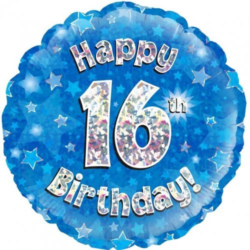 18" Okatree Blue Holographic Happy 16th Birthday Foil Balloon - Everything Party