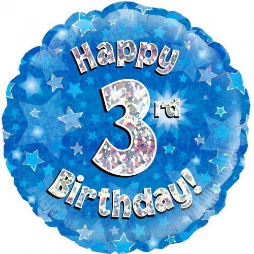 18" Okatree Blue Holographic Happy 3rd Birthday Foil Balloon - Everything Party