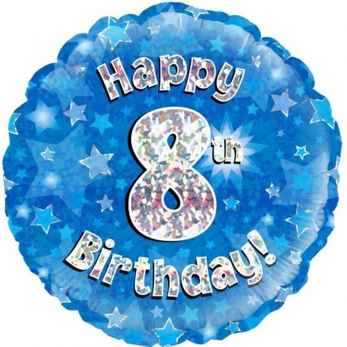 18" Okatree Blue Holographic Happy 8th Birthday Foil Balloon - Everything Party