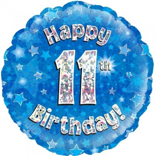 18" Okatree Holographic Blue Happy 11th Birthday Foil Balloon - Everything Party