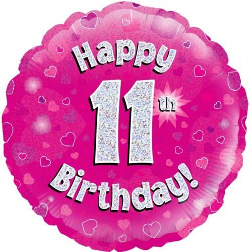 18" Okatree Holographic Pink Happy 11th Birthday Foil Balloon - Everything Party