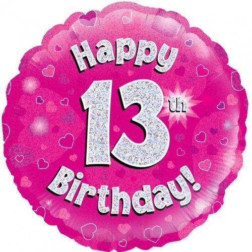 18" Okatree Holographic Pink Happy 13th Birthday Foil Balloon - Everything Party