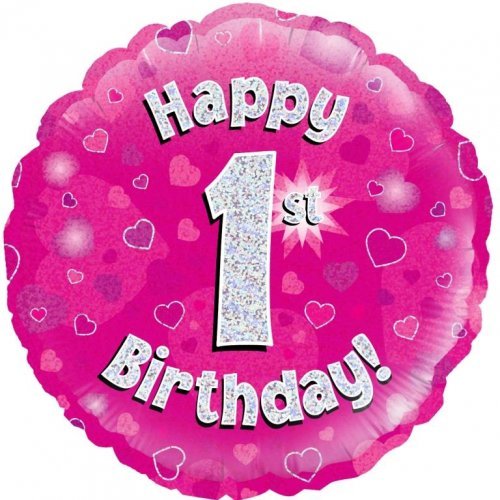 18" Okatree Holographic Pink Happy 1st Birthday Foil Balloon - Everything Party