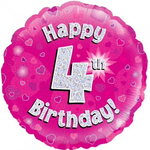 18" Okatree Holographic Pink Happy 4th Birthday Foil Balloon - Everything Party