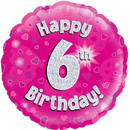 18" Okatree Holographic Pink Happy 6th Birthday Foil Balloon - Everything Party