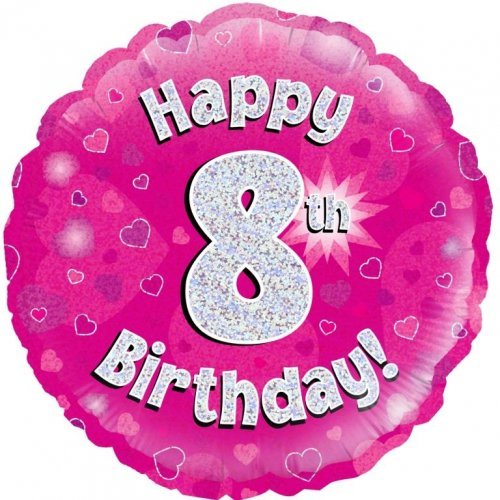 18" Okatree Holographic Pink Happy 8th Birthday Foil Balloon - Everything Party