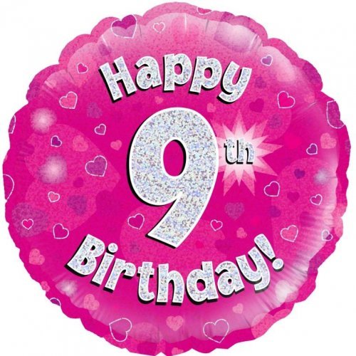 18" Okatree Holographic Pink Happy 9th Birthday Foil Balloon - Everything Party