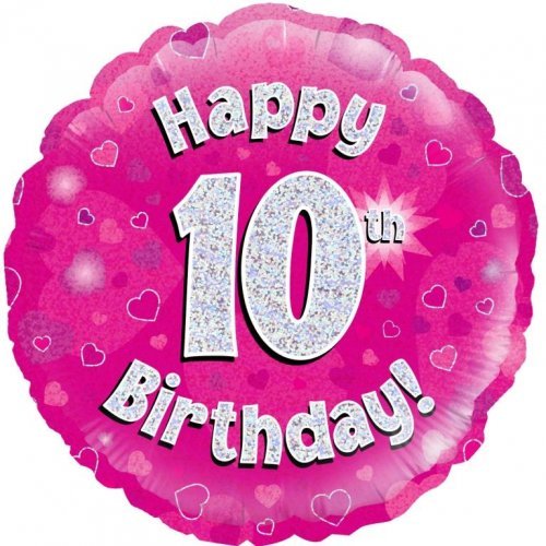 18" Okatree Pink Holographic Happy 10th Birthday Foil Balloon - Everything Party