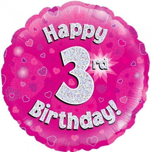 18" Okatree Pink Holographic Happy 3rd Birthday Foil Balloon - Everything Party