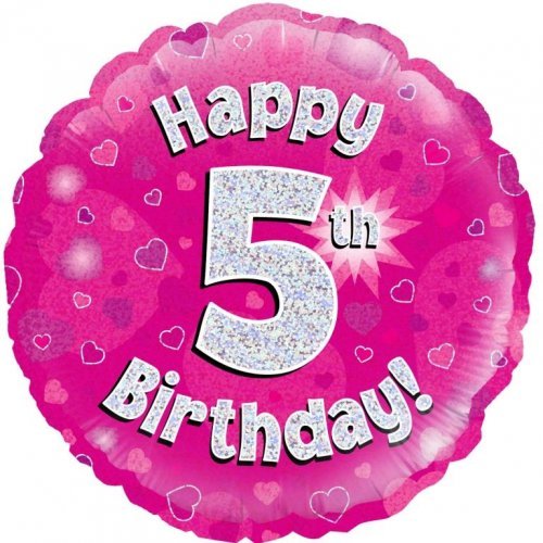 18" Okatree Pink Holographic Happy 5th Birthday Foil Balloon - Everything Party