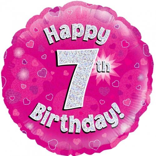 18" Okatree Pink Holographic Happy 7th Birthday Foil Balloon - Everything Party