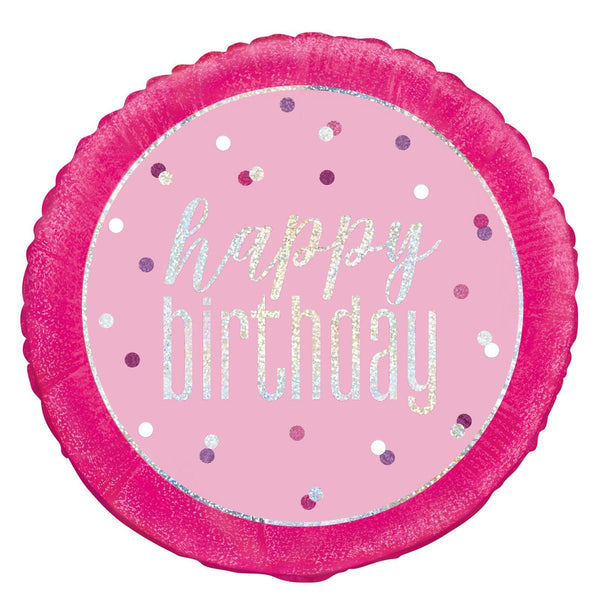 18" Pink Happy Birthday Prismatic Foil Balloon 45cm - Everything Party