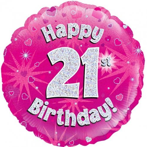 18" Pink Holographic Happy 21st Birthday Foil Balloon - Everything Party