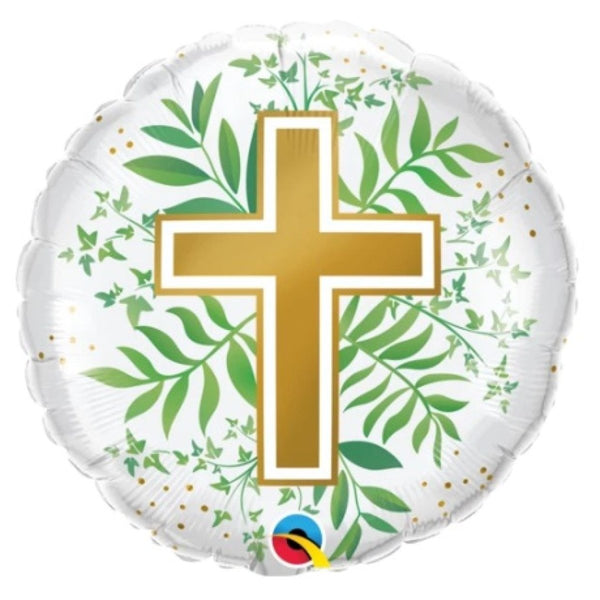 18" Qualatex Golden Cross & Greenery Foil Balloon - Everything Party