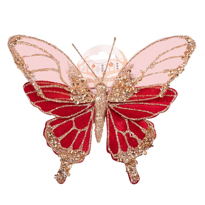 18cm Burgundy & Champagne Butterfly with Clip Tree Ornament - Everything Party