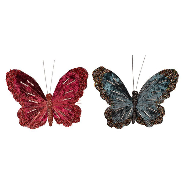 18cm Burgundy & Emerald Butterfly with Clip Christmas Tree Ornament - Everything Party