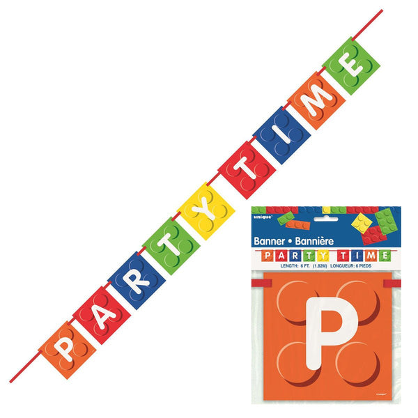 1.8m Building Blocks Birthday 'Party Time' Block Banner - Everything Party
