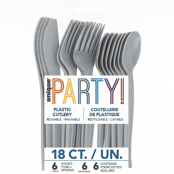 18pk Assorted Plastic Cutlery - Silver - Everything Party